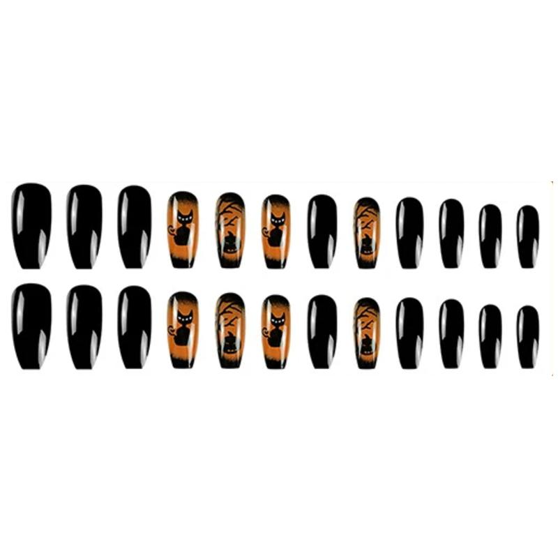 Y2K Halloween Dark Aesthetic Long Ballet Nails - 24-Piece Pre-made Nail Set, Trendy European and American Sweet Cool INS Style