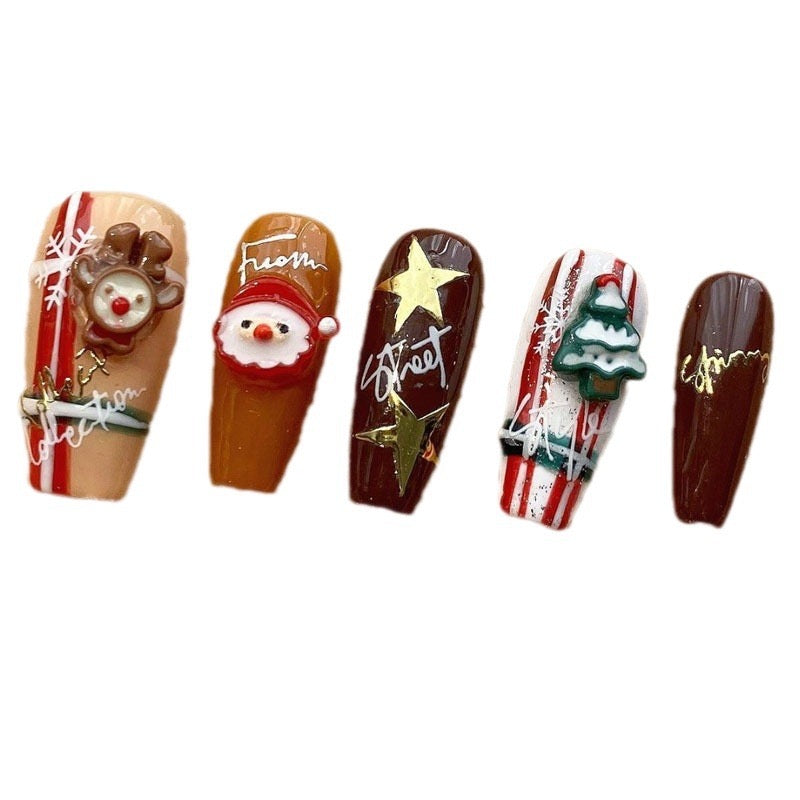 Reusable Christmas-Themed Press-On Nails - Handmade Holiday Nail Art for Festive Style, Eco-Friendly and Durable Design, Perfect for Celebrations and Parties