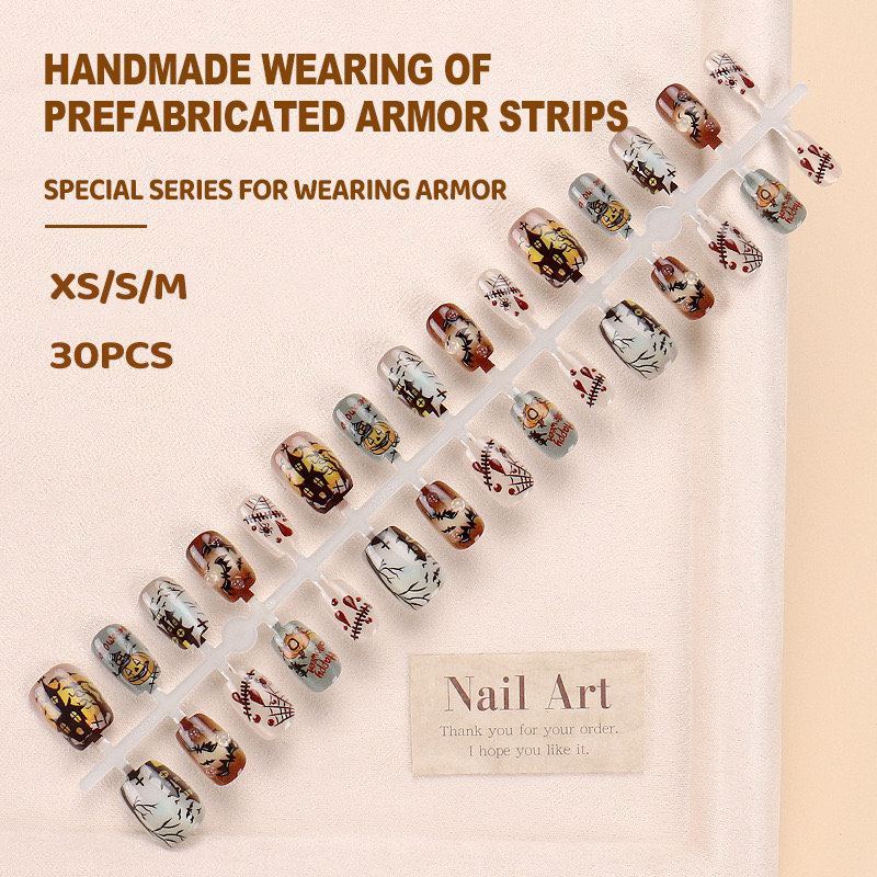 Halloween Trendy Wearable Nails – 30 Pieces Hand-painted Doodle Press-on Acrylic Nails, Removable Spicy Girl Fake Fingernails for Festive Celebrations