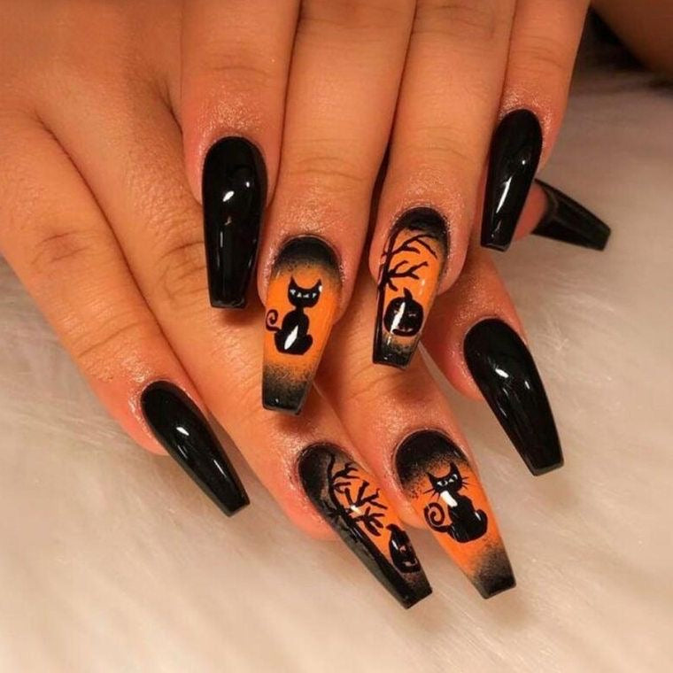 Y2K Halloween Dark Aesthetic Long Ballet Nails - 24-Piece Pre-made Nail Set, Trendy European and American Sweet Cool INS Style